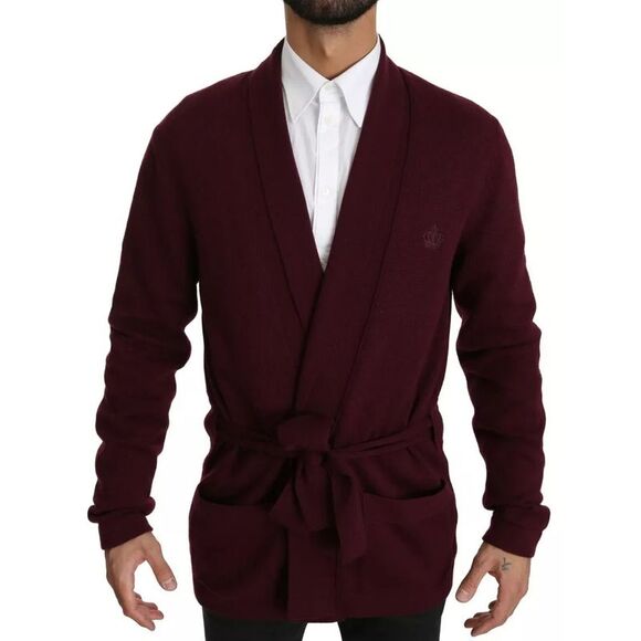 Dolce & Gabbana Knit Cardigan Belted Style Men Maroon Sweaters